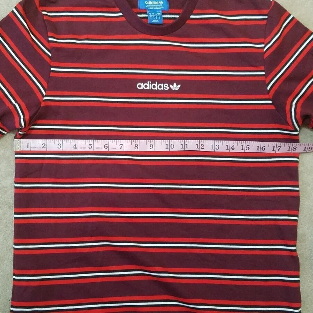 Adidas Originals Pete Striped Tee Men's Small Red Burgundy White Black